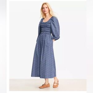 LOFT Blue Patterned Long Sleeve Dress